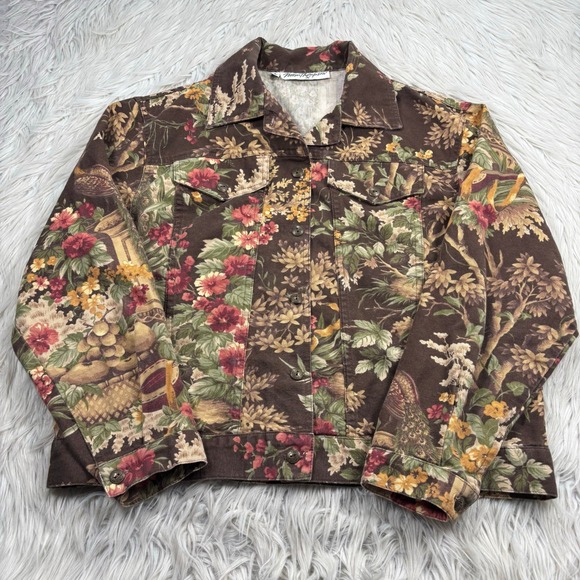 Norm Thompson Jackets & Blazers - Norm Thompson Women's L Brown Floral Peacock Twill Jacket Art Deco Artsy